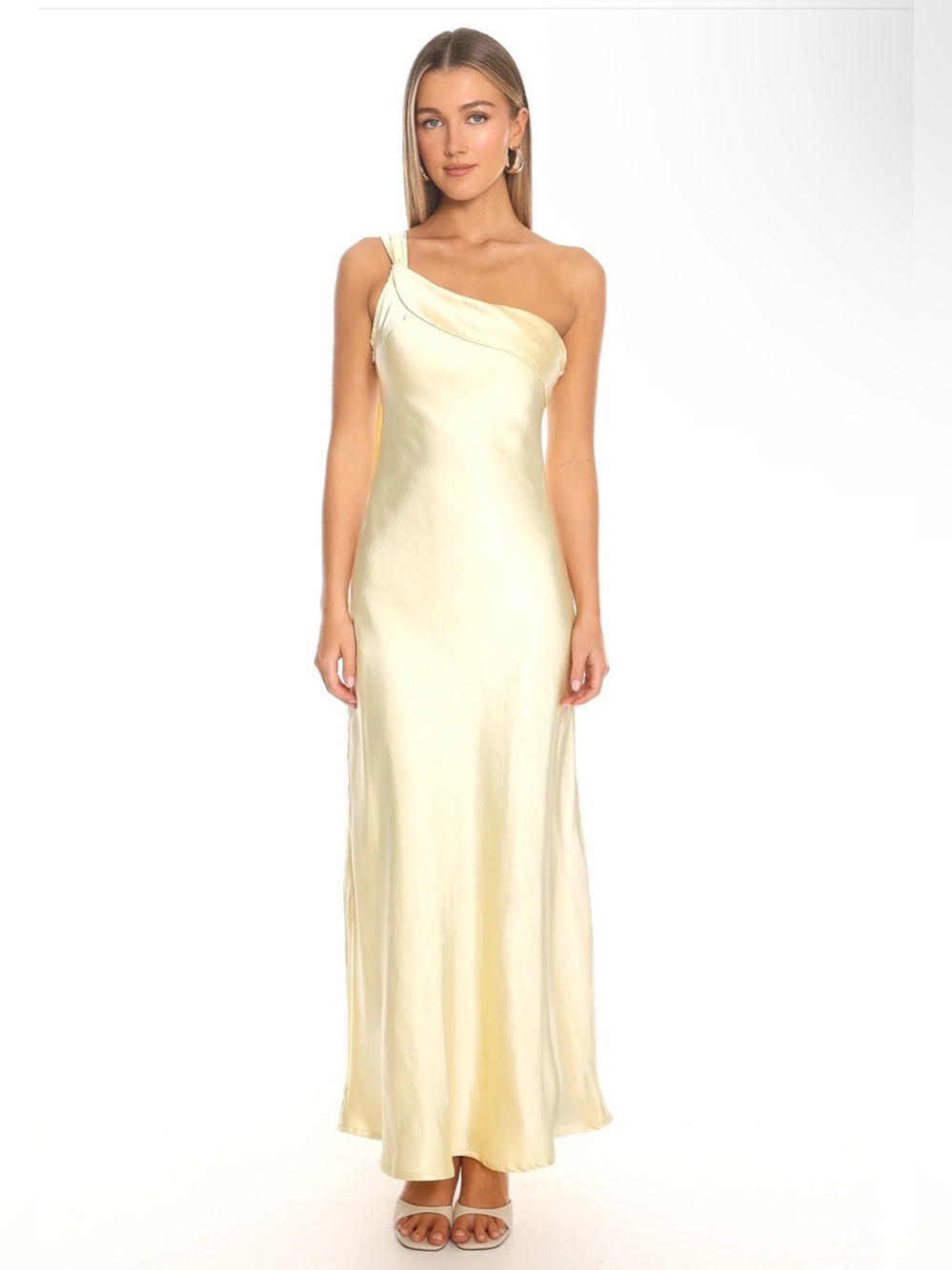 NWT selfie Leslie One-Shoulder Maxi Dress in yellow Butter, size XS